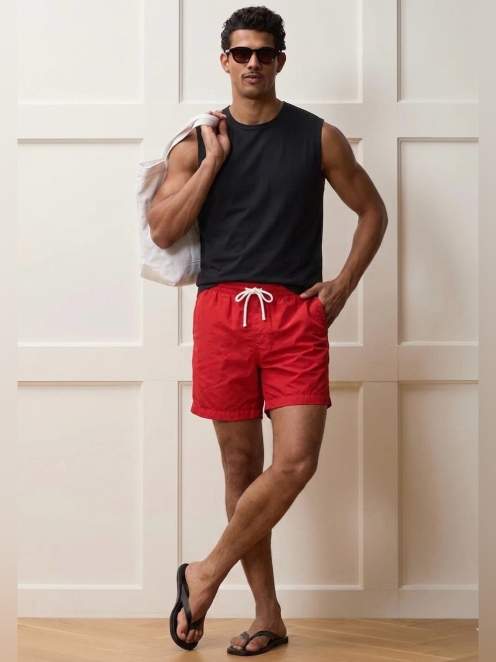 Todd Snyder Red Satin Weekender 6” Elastic Waist Pull On Shorts Small Resort